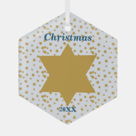 Sterne Gold Muster auf blauen Weihnachten mit Jahr Ornament Aus Glas