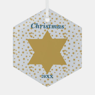 Sterne Gold Muster auf blauen Weihnachten mit Jahr Ornament Aus Glas