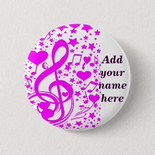 Sterne, Herzen und die Musiknoten rosa_ Button