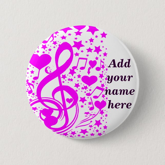 Sterne, Herzen und die Musiknoten rosa_ Button (Vorderseite)