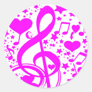 Sterne, Herzen und die Musiknoten rosa_ Runder Aufkleber