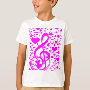 Sterne, Herzen und die Musiknoten rosa_ T-Shirt