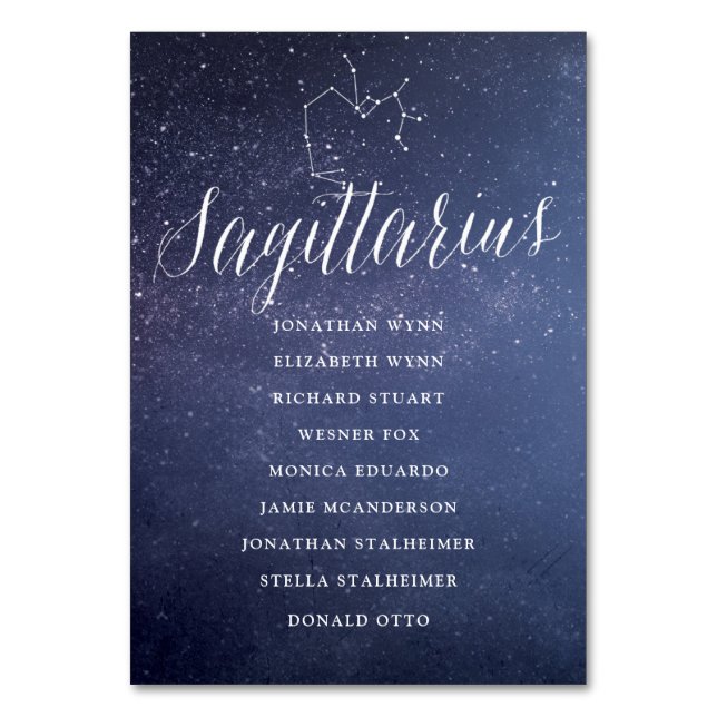 Sterne Hochzeitskarte Sagittarier Tischnummer (Vorderseite)