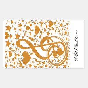 Sterne, Hörgeräte und Musiknoten,Gold_ Rechteckiger Aufkleber