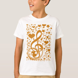 Sterne, Hörgeräte und Musiknoten,Gold_ T-Shirt