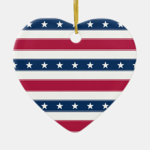 Sterne & Horizontale Streifen Personalisiert USA H Keramik Ornament