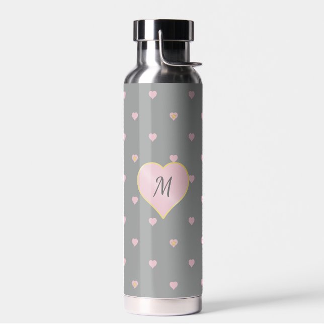 Sterne im Herzen auf Grau Trinkflasche (Links)
