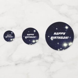 Sterne in Deep Space Dark Blue Happy Birthday Konfetti