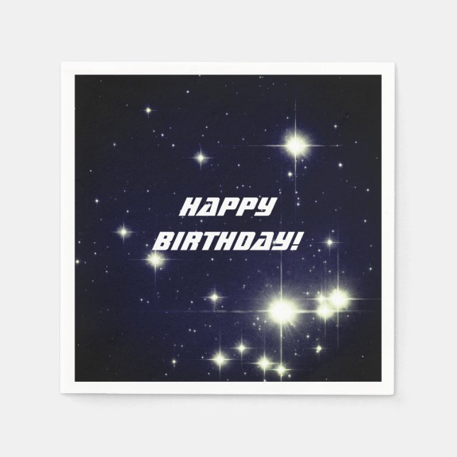Sterne in Deep Space Dark Blue Happy Birthday Serviette (Vorderseite)