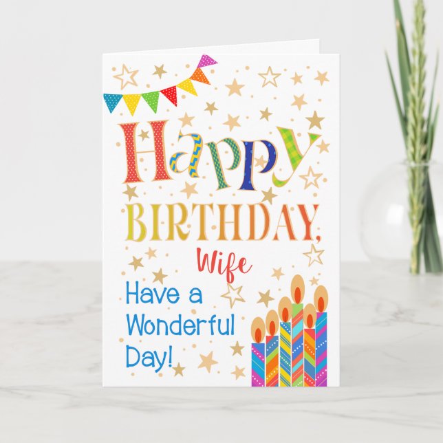 Sterne, Jagd, Kerzen für eine Ehefrau Geburtstag Karte (Vorderseite)