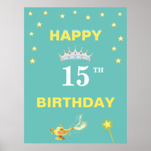 Sterne, Kronen-Tiara und magische Lampe 15. Geburt Poster