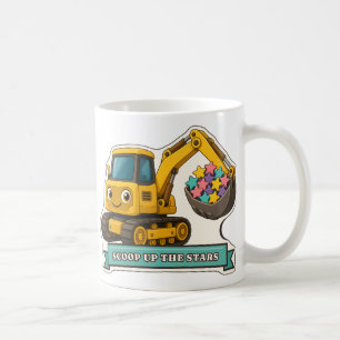 Sterne lächelnd schaufeln Gelber Bagger Kaffeetasse
