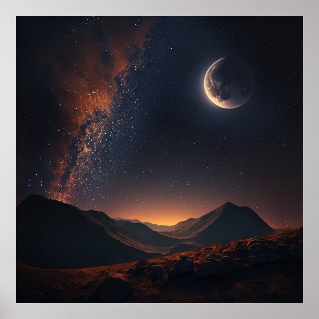 Sterne leuchten am Himmel und am Mond -3 Poster (Vorne)