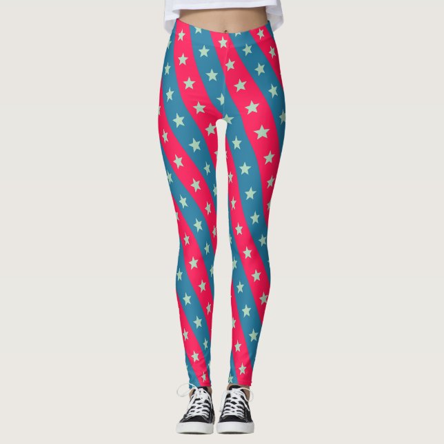 Sterne & Linien Rosa blaues Minimales Muster Leggings (Vorderseite)