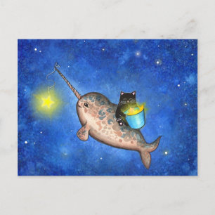 Sterne mit einem freundlichen Narwhal Postkarte