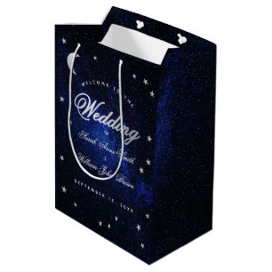Sterne & Mond Himmelblau Nacht Hochzeitsempfang  Mittlere Geschenktüte
