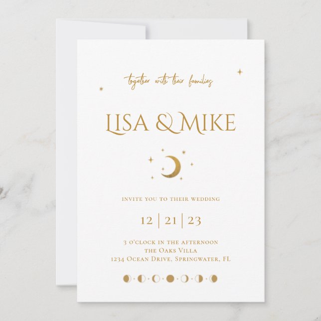 Sterne & Mond Minimal Celestial Einladung (Vorderseite)