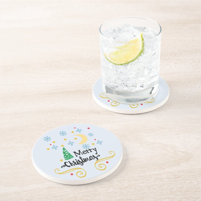 Sterne, Mond, Schneeflocken und frohe Weihnachten, Getränkeuntersetzer (Seite)