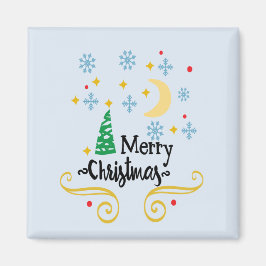 Sterne, Mond, Schneeflocken und frohe Weihnachten, Magnet