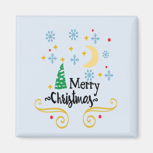 Sterne, Mond, Schneeflocken und frohe Weihnachten, Magnet (Vorne)