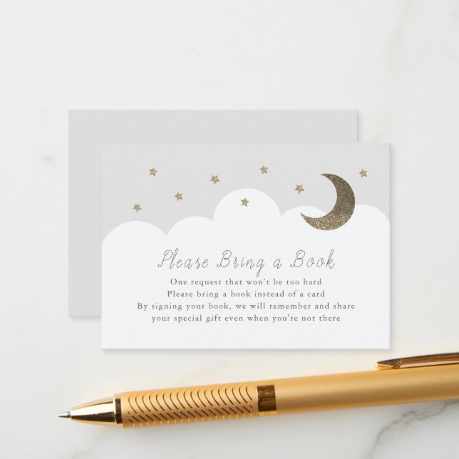 Sterne, Mond und Wolken Grau Bitte eine Buchkarte  Begleitkarte (Vorderseite/Rückseite Beispiel)