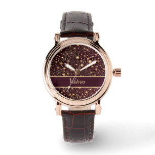 Sterne Muster braun orange Armbanduhr