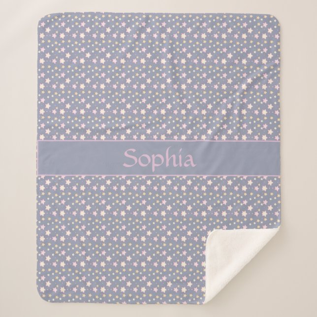 Sterne Muster rosa grau Sherpadecke (Vorderseite)