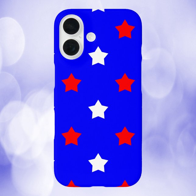Sterne Muster Rot Blau Hintergrund Case-Mate iPhone Hülle (A phone case with a pattern of red and white stars on a blue background)
