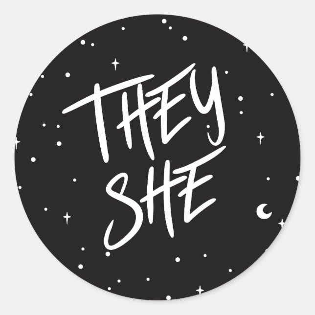 Sterne Sie / sie Pronouns Runder Aufkleber (Vorderseite)