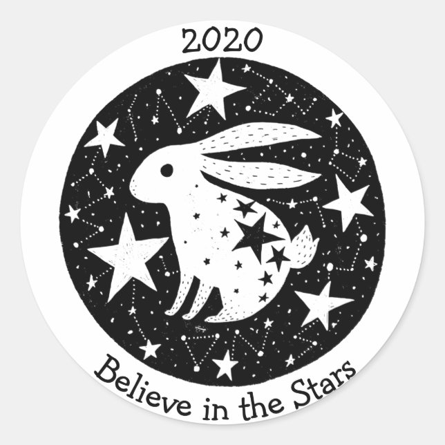 Sterne & Sternbilder Starry Bunny Rabbit B/W Runder Aufkleber (Vorderseite)