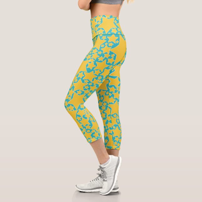 Sterne, Sterne, Türkisch-gelbe Sterne Capri Leggings (Links)