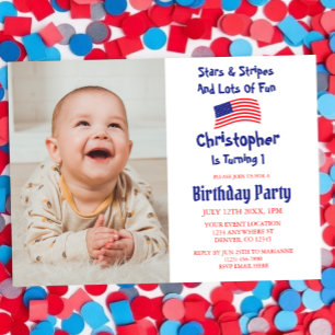 Sterne & Streifen 1. Geburtstag Einladung