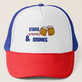 Sterne Streifen & Drinks Lustiges Patriotisches 4. Truckerkappe