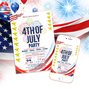 Sterne & Streifen Feuerwerk 4. Juli BBQ-Party Einladung