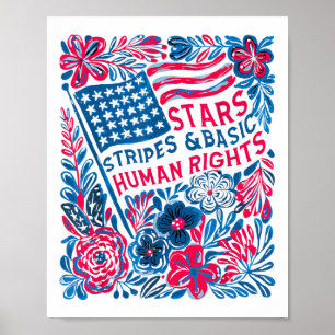 Sterne Streifen Menschenrechte 4. Juli Floral Amer Poster