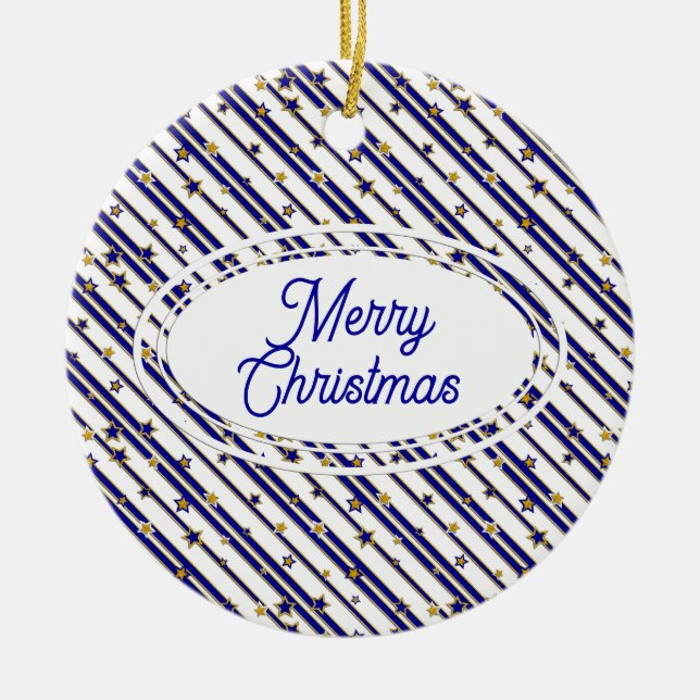 Sterne & Streifen MUSTER gold rot oder blau Keramik Ornament (Vorne)