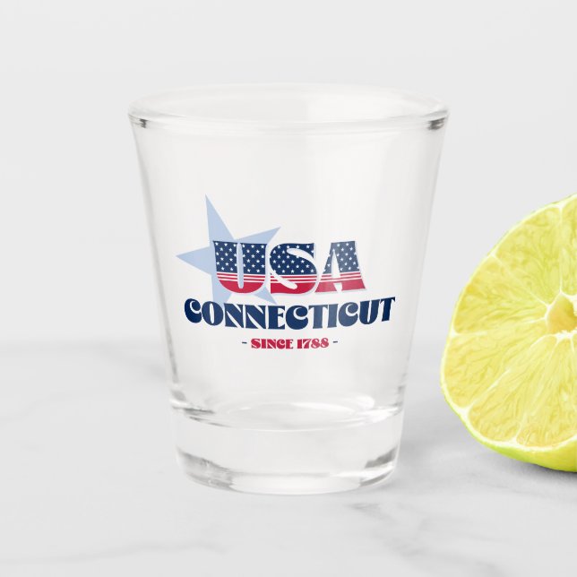 Sterne, Streifen und Connecticut 1788 Shot glass Schnapsglas (Vorderseite)