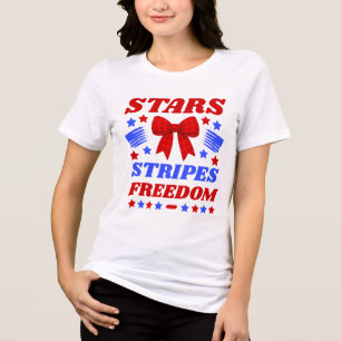 Sterne Streifen und Freiheit Rot Gingham-Schleife Tri-Blend Shirt
