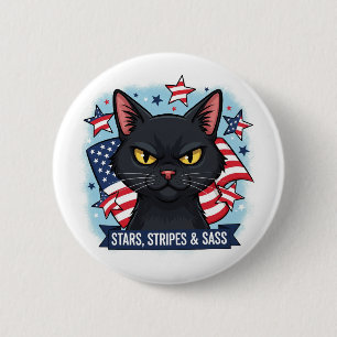 Sterne, Streifen und Masse - Patriotische Katzensc Button