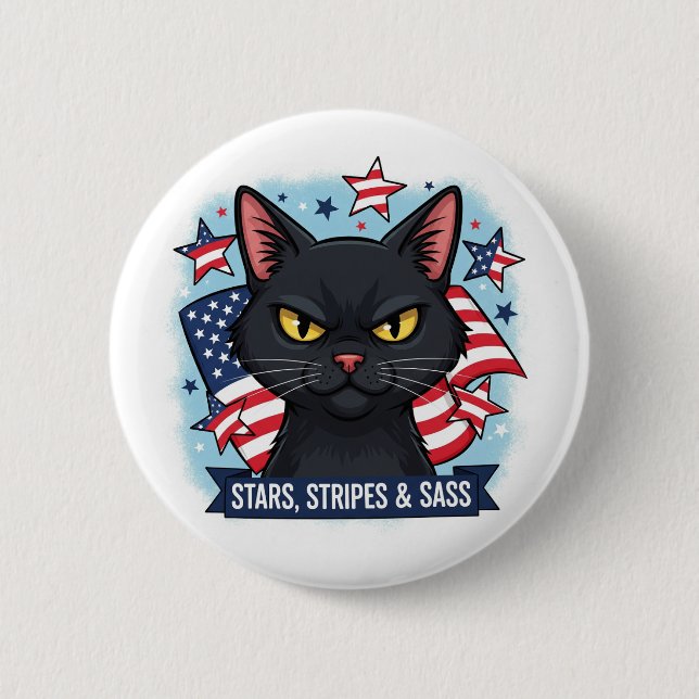 Sterne, Streifen und Masse - Patriotische Katzensc Button (Vorderseite)