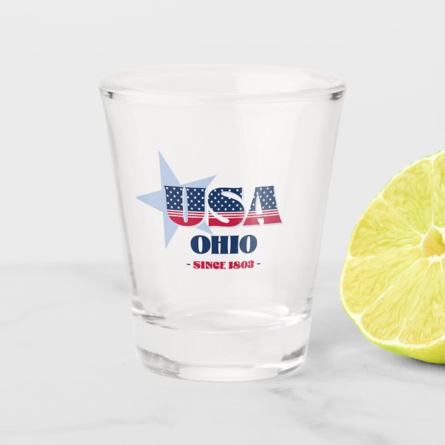 Sterne, Streifen und Ohio 1803 Shot glass Schnapsglas (Vorderseite)