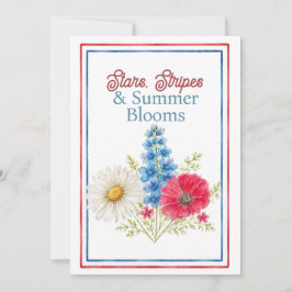 Sterne, Streifen und Sommerblüten Vierter Juli Einladung