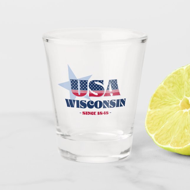 Sterne, Streifen und Wisconsin 1848 Shot glass Schnapsglas (Vorderseite)