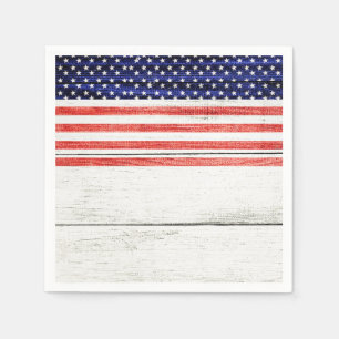 Sterne & Streifen Weiß Rustikales Holz Patriotisch Serviette