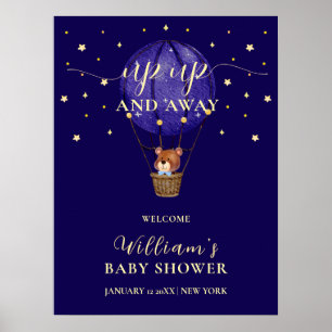 Sterne tragen Heißluftballon-Baby-Shower-Willkomme Poster