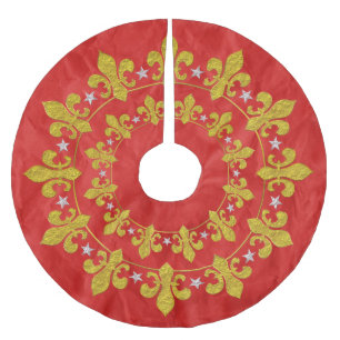 Sterne u. Lilien-Kreisgoldsilber I + Ihr backgr. Polyester Weihnachtsbaumdecke