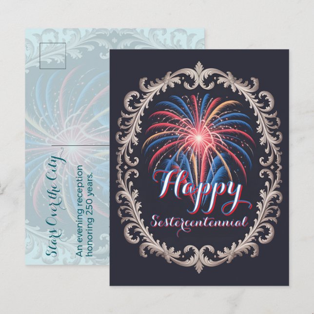 Sterne über der Stadt • 1776–2026 Einladung zur Em Postkarte (Vorne/Hinten)