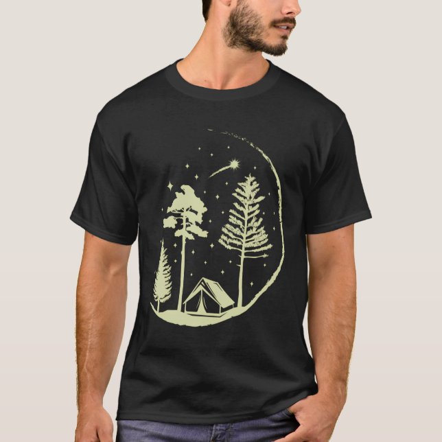 Sterne und Bäume schießen umkreist Natur Wandern L T-Shirt (Vorderseite)