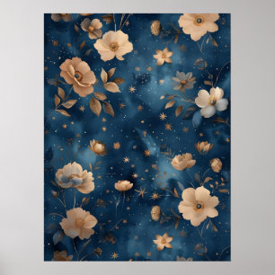 Sterne und Blume Blumenmuster Poster