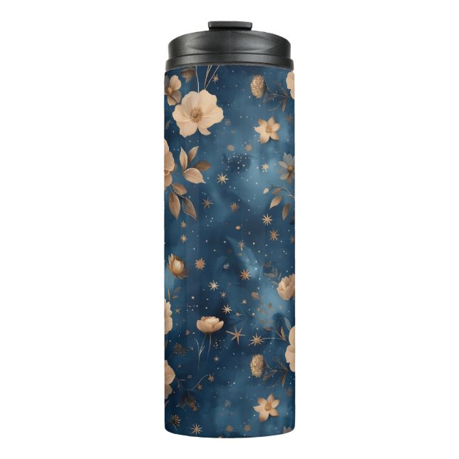 Sterne und Blume Blumenmuster Thermosbecher (Vorderseite)